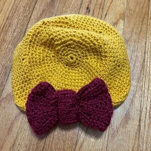 Handmade Women’s Crochet Mustard Yellow Hat With Bow